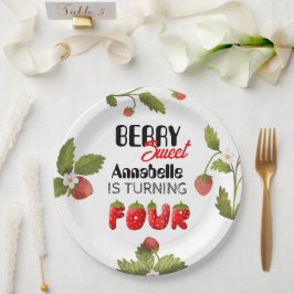 Prato De Papel Quarto Aniversário do Morango