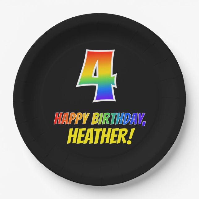 Prato De Papel Quarto aniversário: Negrito, Divertido, Simples, A (Frente)