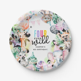 Prato De Papel Quatro Animais Selvagens Safari Legal 4º aniversár
