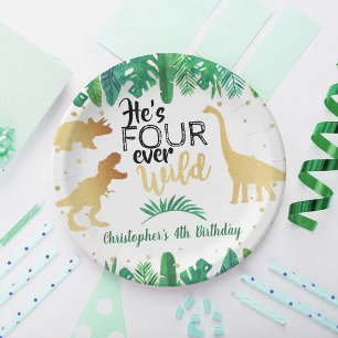 Prato De Papel Quatro Julgares Garotos Dinossauros 4º Aniversár