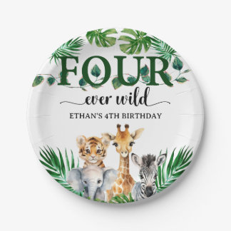 Prato De Papel Quatro Selvagens Jardim Zoológico Safari Aniversár
