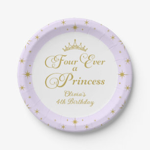 Prato De Papel Quatro vezes uma princesa Dourada Princesa 4º aniv