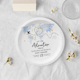 Prato De Papel "Que A Aventura Comece!" Chá de fraldas de Mapa vi