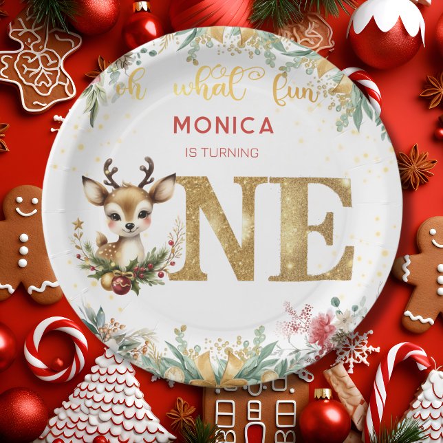 Prato De Papel Que Natal divertido primeiro aniversário (Criador carregado)