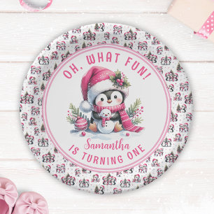 Prato De Papel Que primeiro aniversario bonito de pinguim pinguim
