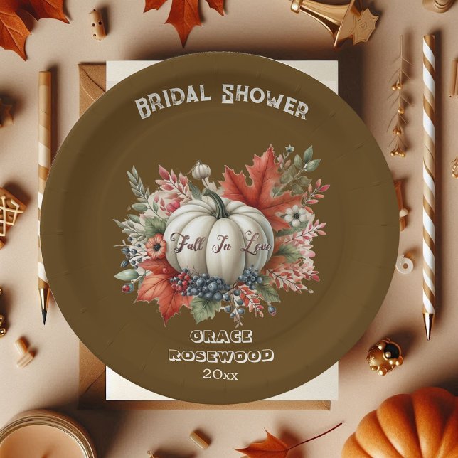 Prato De Papel Queda Apaixonada Pumpkin Country Brown Chá de pane (Fall In Love Pumpkin Country Brown Bridal Shower Paper Plates)