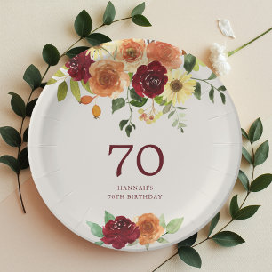 Prato De Papel Queda Elegante   Autumn Floral 70 Birthday