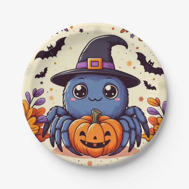 Prato De Papel Queda/outono/aranha/bruxa/halloween (Frente)