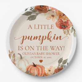 Prato De Papel Queda Um Pequeno Pumpkin está a caminho do Chá de 