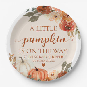 Prato De Papel Queda Um Pequeno Pumpkin está a caminho do Chá de 