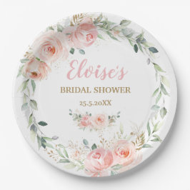 Prato De Papel Quic Blush Pink Floral Chá de panela Bebê Rosa Ani