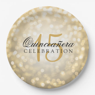 Prato De Papel Quinceanera Birthday Dourado Bokeights