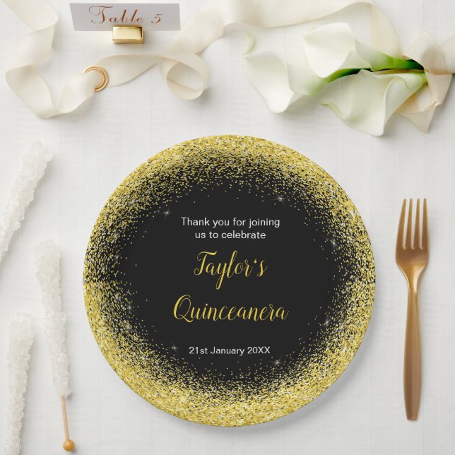 Prato De Papel Quinceanera Bright Yellow Faux Glitter (Casamento)
