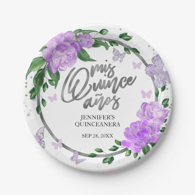 Prato De Papel Quinceanera Butterflys Lavanda (Frente)