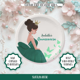 Prato De Papel Quinceañera Green Elegante Princesa Placa de Papel