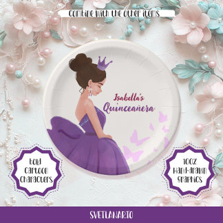 Prato De Papel Quinceañera Lilac Elegante Princesa Placa de Papel