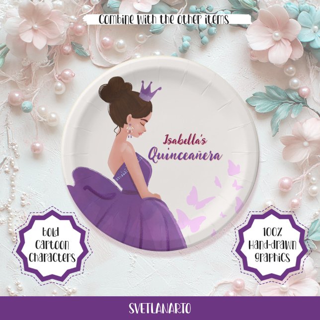 Prato De Papel Quinceañera Lilac Elegante Princesa Placa de Papel (Criador carregado)