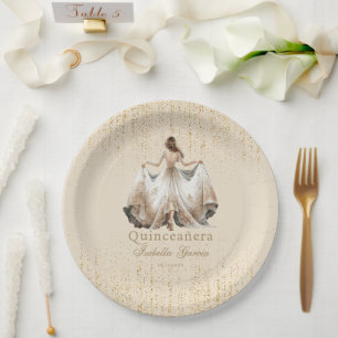 Prato De Papel Quinceañera Luxury Ivory Dourada Personalizada
