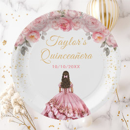 Prato De Papel Quinceañera rosa Rosa Princesa Floral