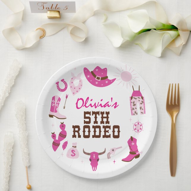Prato De Papel Quinto Rodeo - 5 de Bowboy Ocidental Rosa, Anivers (Casamento)