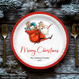 Prato De Papel Quirky Santa Claus Watercolor Festive Tableware