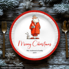 Prato De Papel Quirky Santa Claus Watercolor Holiday Dinner Plate