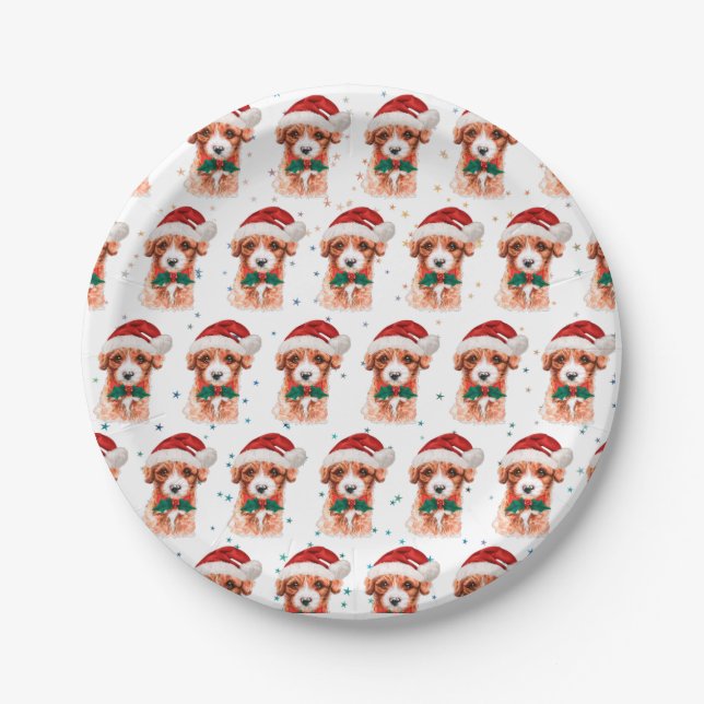 Prato De Papel Raça de Cachorro Cavoodle Estrelas de Natal (Frente)