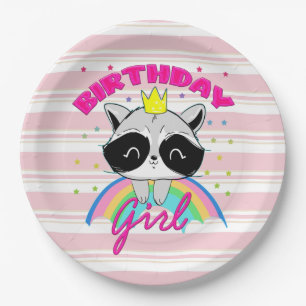 Prato De Papel Raccoon Birthday Girl Animal Party Raccoon