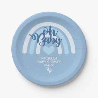 Prato De Papel Rainbow Baby Boys Personalizado Blue Heart