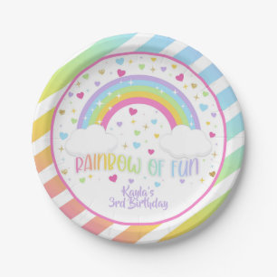 Prato De Papel Rainbow Birthday Plate - Pastel - Personalizado