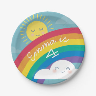 Prato De Papel Rainbow Cloud e Sun Birthday Plates