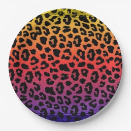 Prato De Papel Rainbow Colors Fantasy Leopard Print Patterno