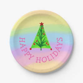 Prato De Papel Rainbow Colors Happy Holiders Tree Natal