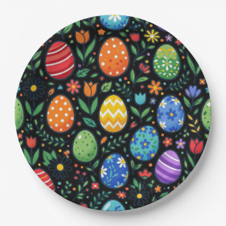 Prato De Papel Rainbow Easter Eggs and Flowers