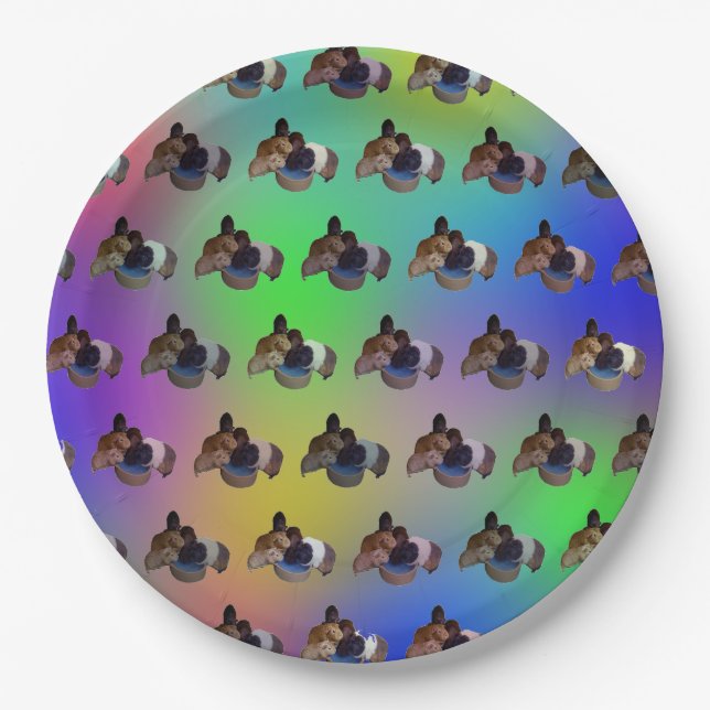 Prato De Papel Rainbow Guiné Pigs Pattere, Aniversário (Frente)