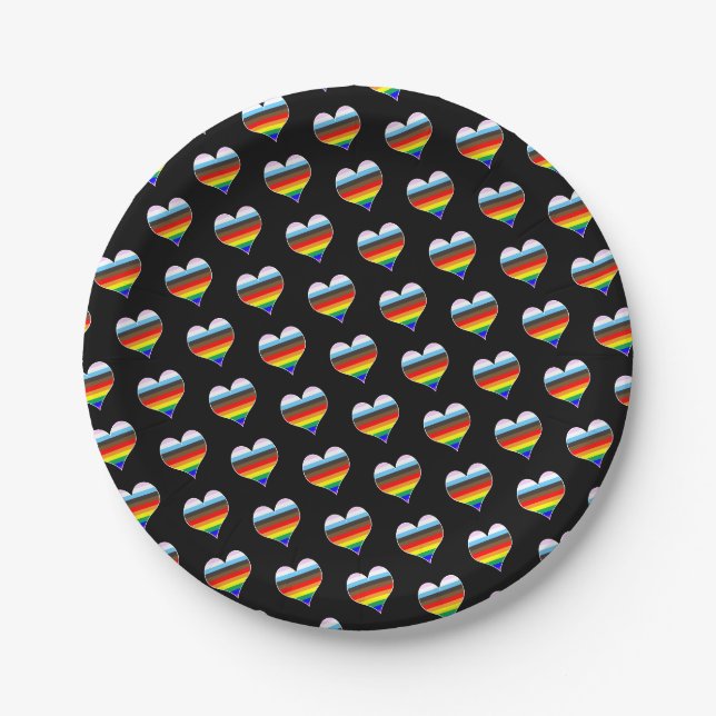 Prato De Papel Rainbow Heart Pattern (Frente)