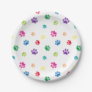 Prato De Papel Rainbow Painted Paw Prints Party