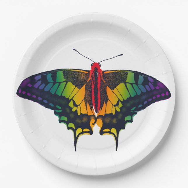Prato De Papel Rainbow Pride Flag Swallowtail Butterfly (Frente)