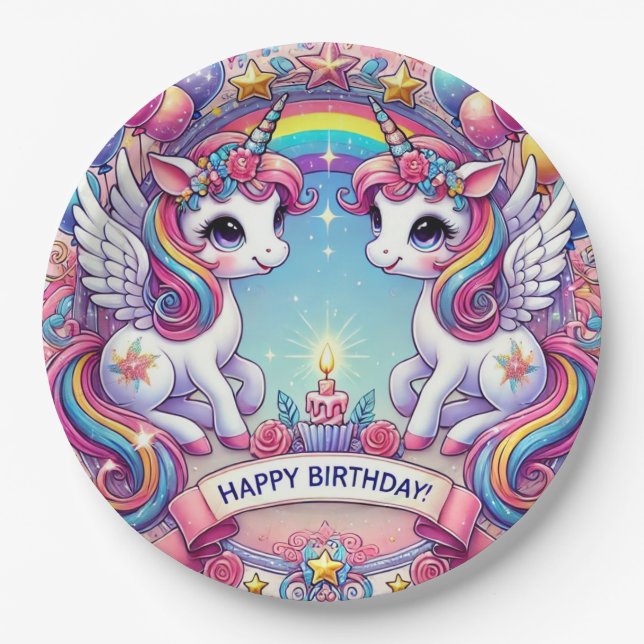 Prato De Papel Rainbow Royalty Unicorns (Frente)