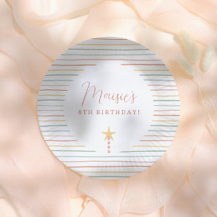 Prato De Papel Rainbow Stripes e Festa de aniversário da Vela das