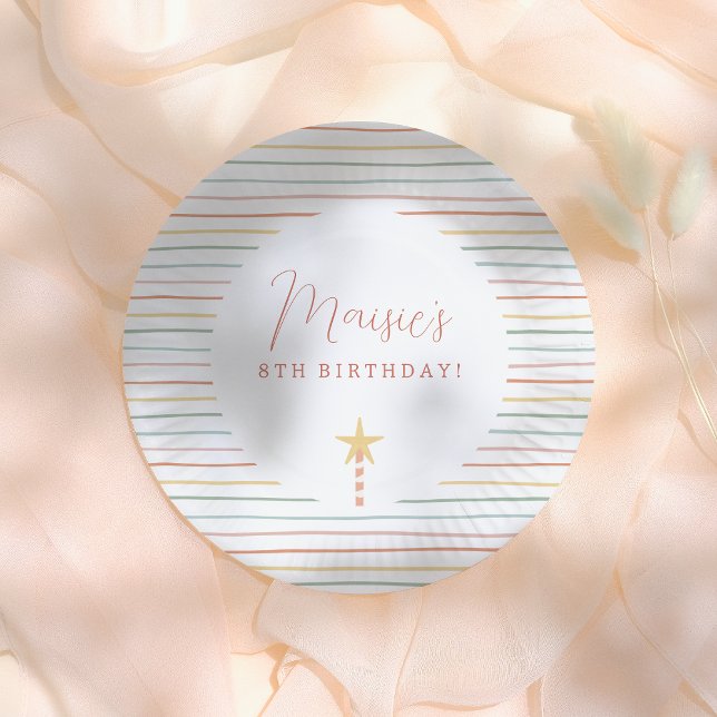 Prato De Papel Rainbow Stripes e Festa de aniversário da Vela das (Criador carregado)