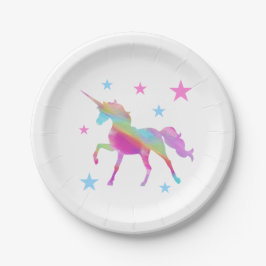 Prato De Papel Rainbow Unicorn E Stars Paper Plates