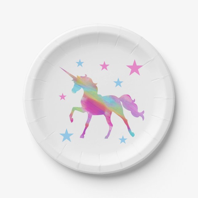 Prato De Papel Rainbow Unicorn E Stars Paper Plates (Frente)