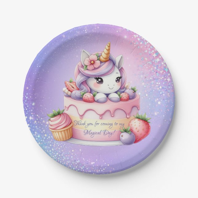 Prato De Papel Rainbow Unicorn Magic Moment Girl Birthday (Frente)