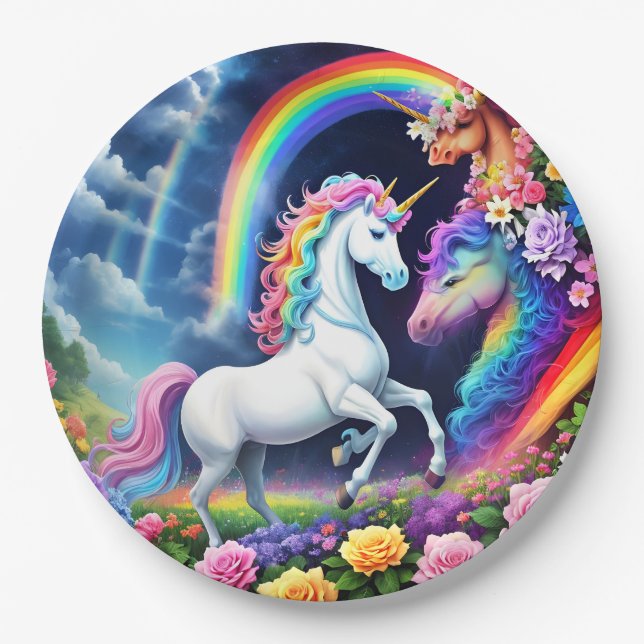 Prato De Papel Rainbow Unicorn One (Frente)