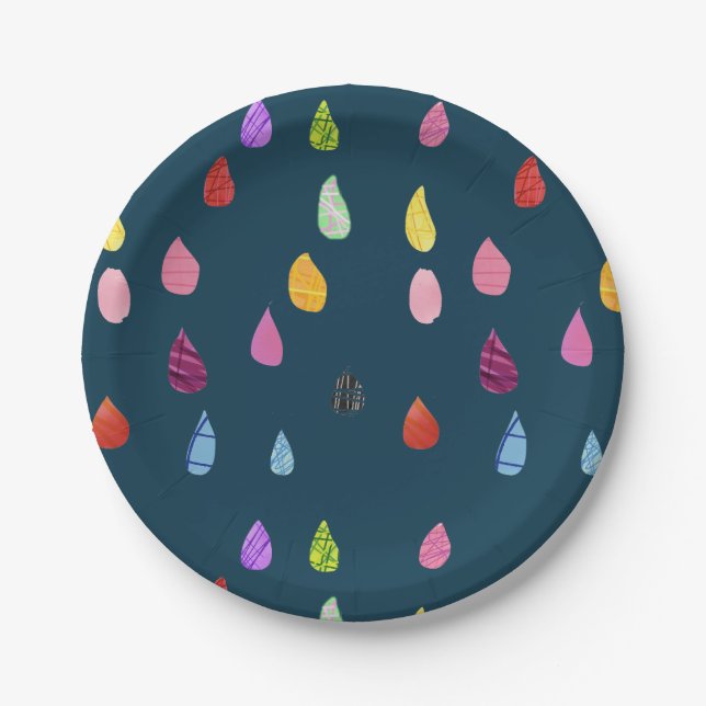 Prato De Papel Raindrop boho colorido (Frente)