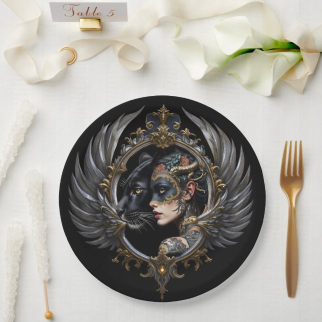 Prato De Papel Rainha da Sombra – Emblema do Espírito Pantera. (Casamento)