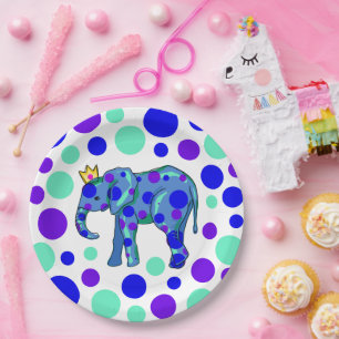 Prato De Papel Rainha Elefante com Placas de Papel de Bolinhas