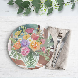 Prato De Papel Ramalhete Floral de Primavera | Aquarela de Vaso d