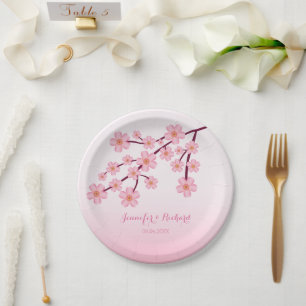 Prato De Papel Ramificação de Árvore do Flor de Cereja Rosa Co